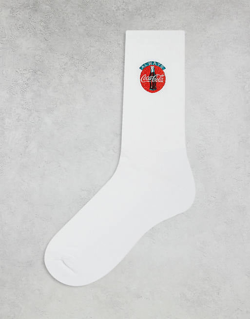 Men ASOS DESIGN Coke embroidery socks in white