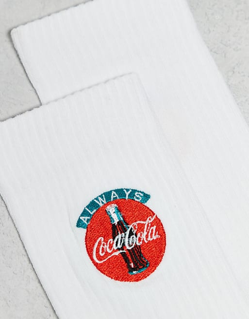Men ASOS DESIGN Coke embroidery socks in white