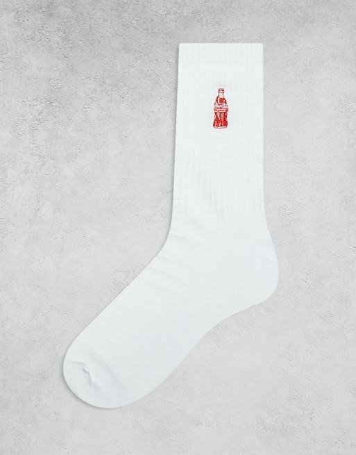 Men ASOS DESIGN Coke bottle embroidery sock in white