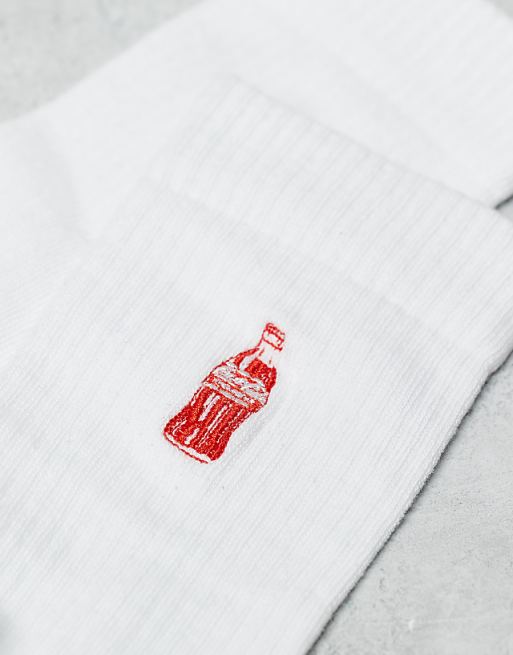 Men ASOS DESIGN Coke bottle embroidery sock in white