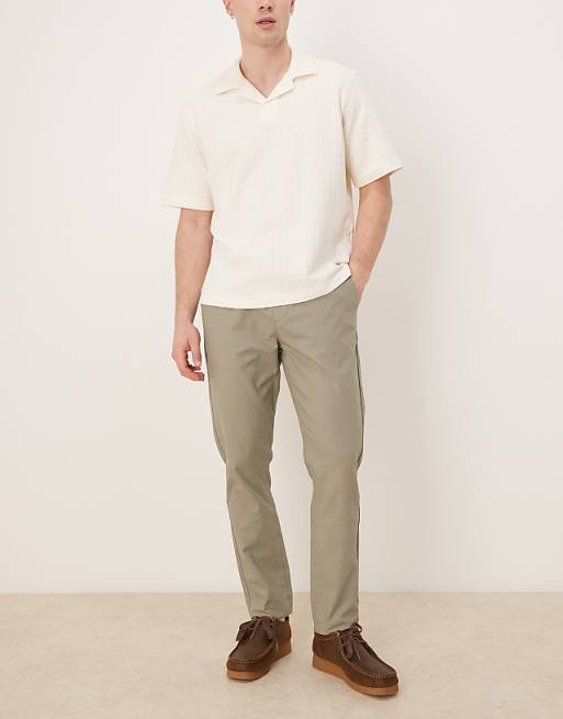 Chino Asos Deisgn Linen Mix Slim Pants With Elastic Waist In Khaki
