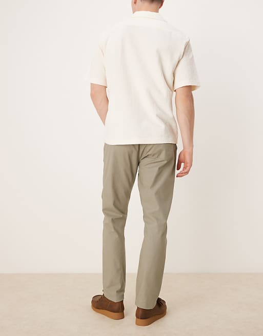 Chino Asos Deisgn Linen Mix Slim Pants With Elastic Waist In Khaki