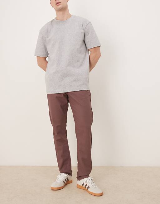 Chino Asos Deisgn Linen Mix Slim Pants With Elastic Waist In Brown