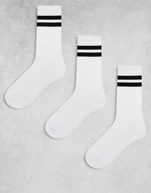 Men Cotton On 3 pack essential socks in white sport stripe