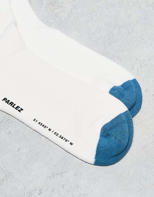 Men Parlez strive contrast stripe socks in light blue multi