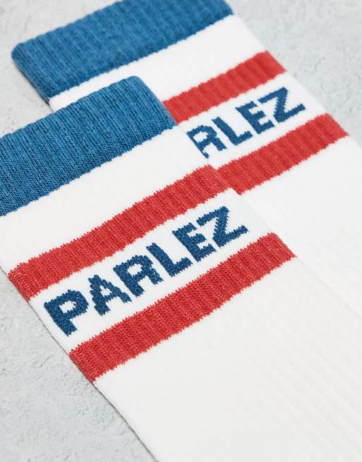 Men Parlez strive contrast stripe socks in light blue multi