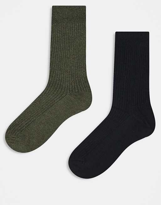 Men Jack & Jones 2 pack socks in black and khaki green