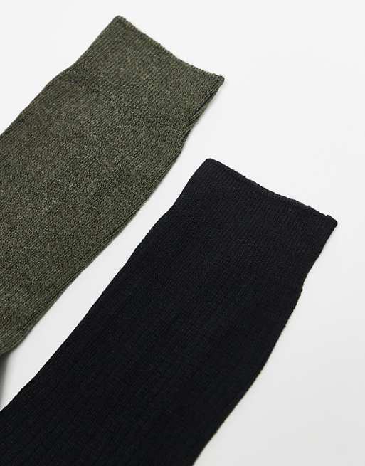 Men Jack & Jones 2 pack socks in black and khaki green