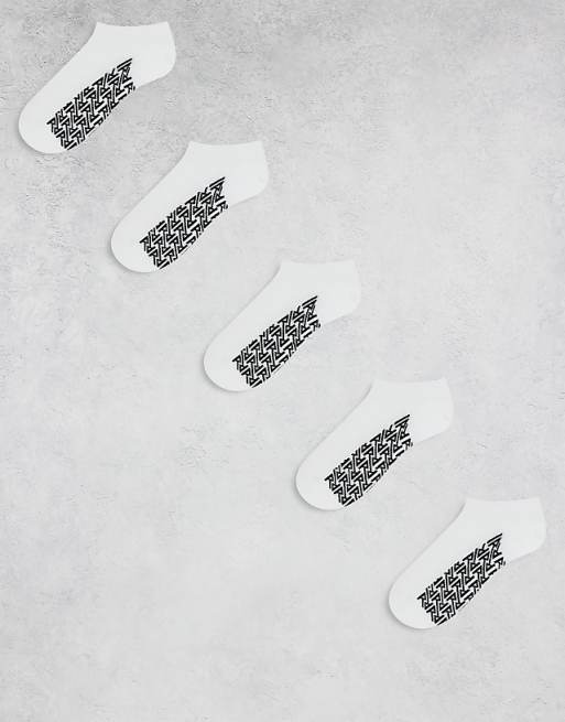 Men River Island 5 pack rib knit monogram sneaker socks in white