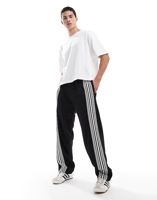 Trousers Pull&bear Wide Leg Stripe In Black
