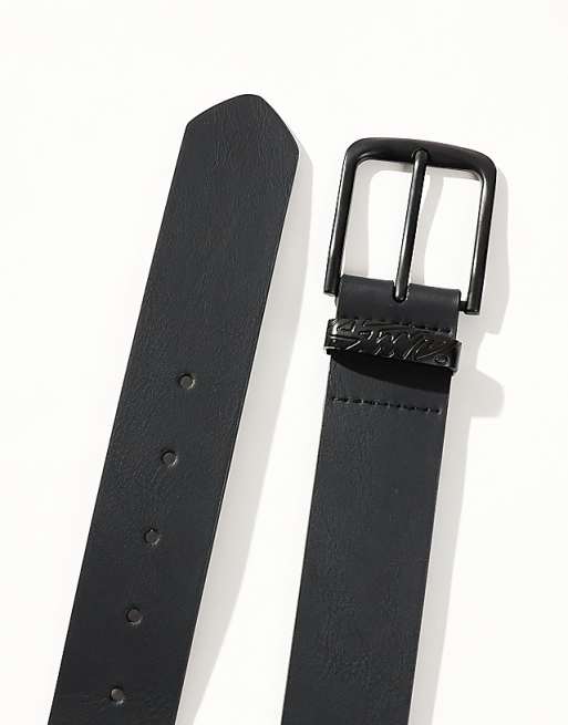 Pull&bear Brown Faux Leather Buckle Belt In Black