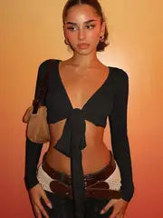 Women's Sexy Bohemian Cross Tie V-Neck Top