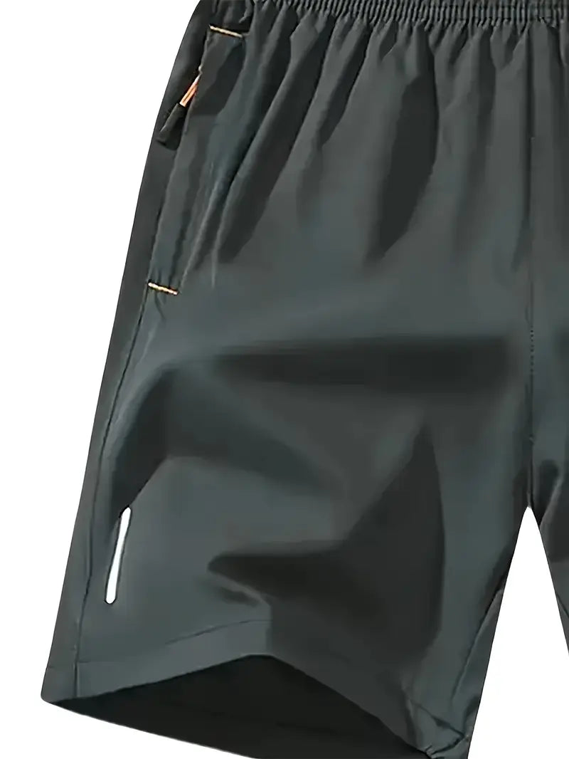 Men's Olive Green Athletic Shorts with Zipper Pockets