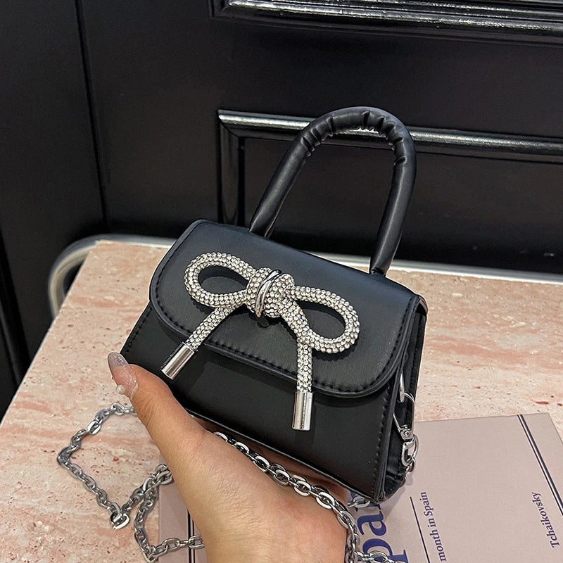 Bow Design Solid Color Mini Shoulder Bag Flap Crossbody Bags