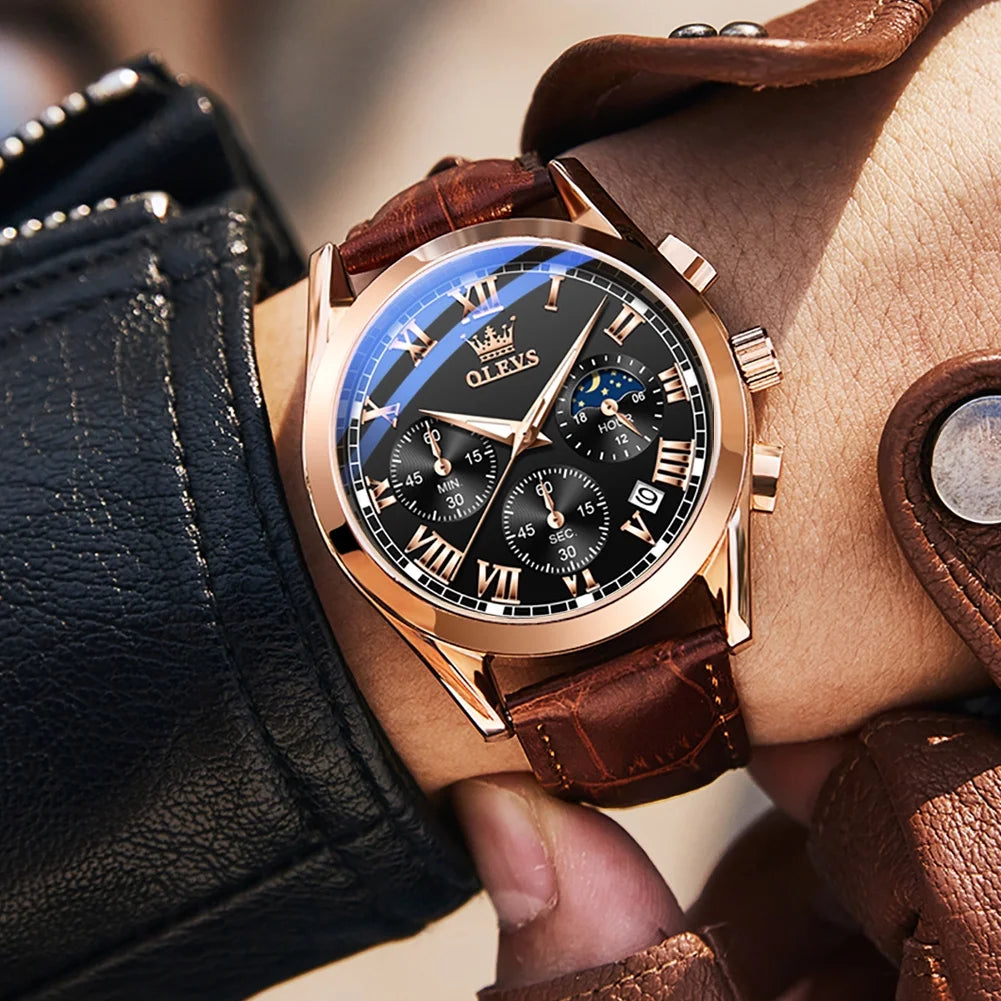 OLEVS Mens Watches Luxury Chronograph Moon Phase Waterproof