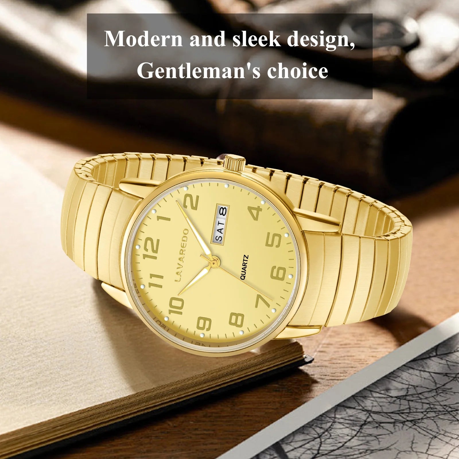 Watches for Men Analog Quartz Watches with Stainless Steel Expansion Band, Waterproof Watches Father's Day Gifts for men