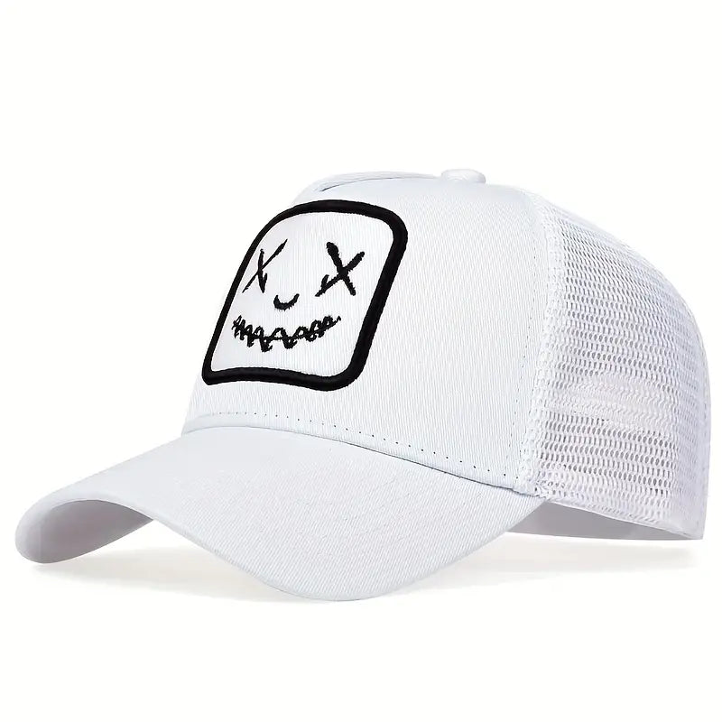 Smiley Face Embroidered Trucker Hat