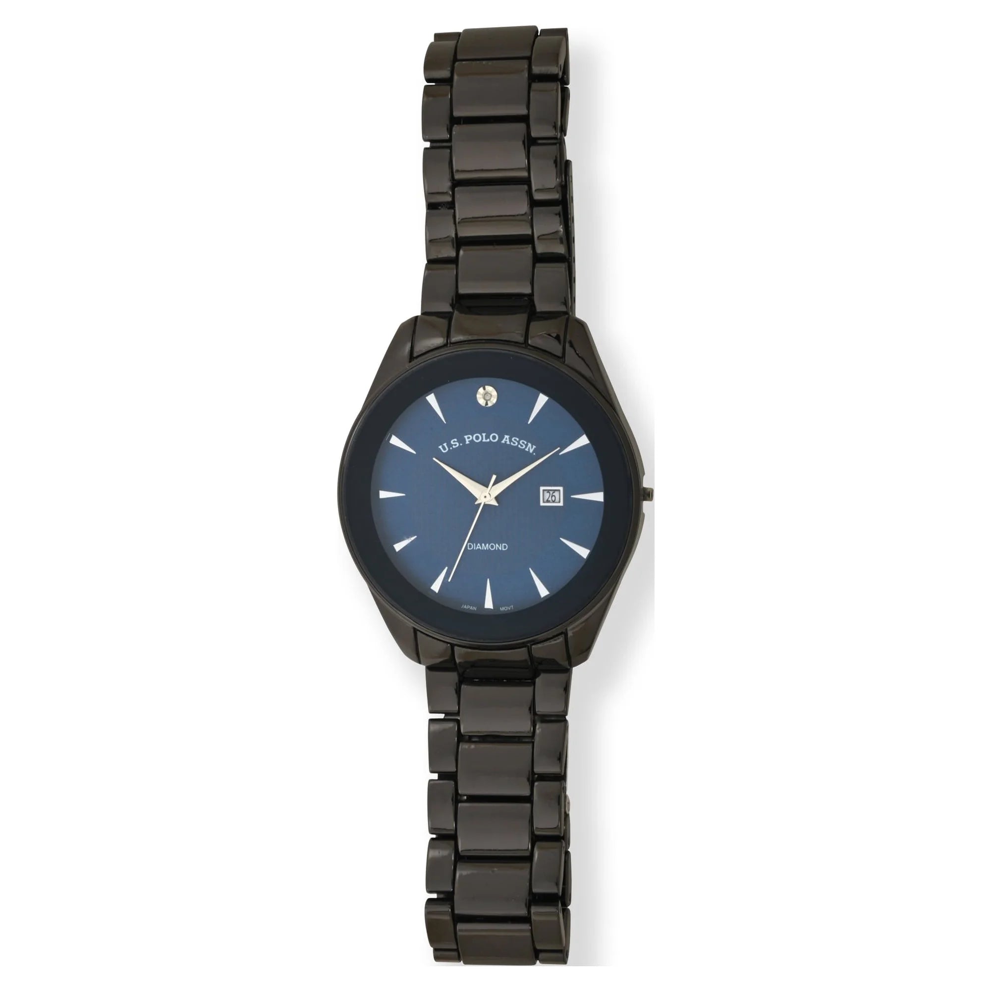 U.S. Polo Assn. Adult Male Bracelet Watch with Diamond on Blue Dial in Black