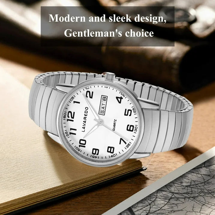 Watches for Men Analog Quartz Watches with Stainless Steel Expansion Band, Waterproof Watches Father's Day Gifts for men