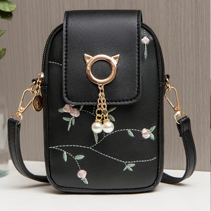 Women'S Floral Embroidered Crossbody Phone Bag