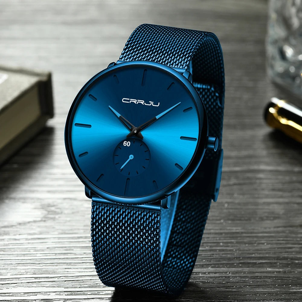Men's Fashion Stainless Steel Blue Thin Watch
