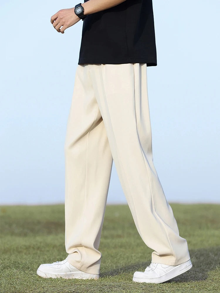 Men's Summer Lightweight Drape Suit Trousers with Elastic Waist