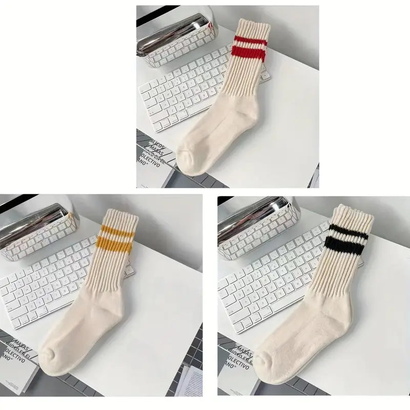 3 Pairs Of Men'S Anti Odor & Sweat Absorption Fashion Crew Socks