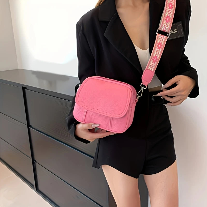 Stylish Pink Crossbody Bag with Adjustable Wide Strap