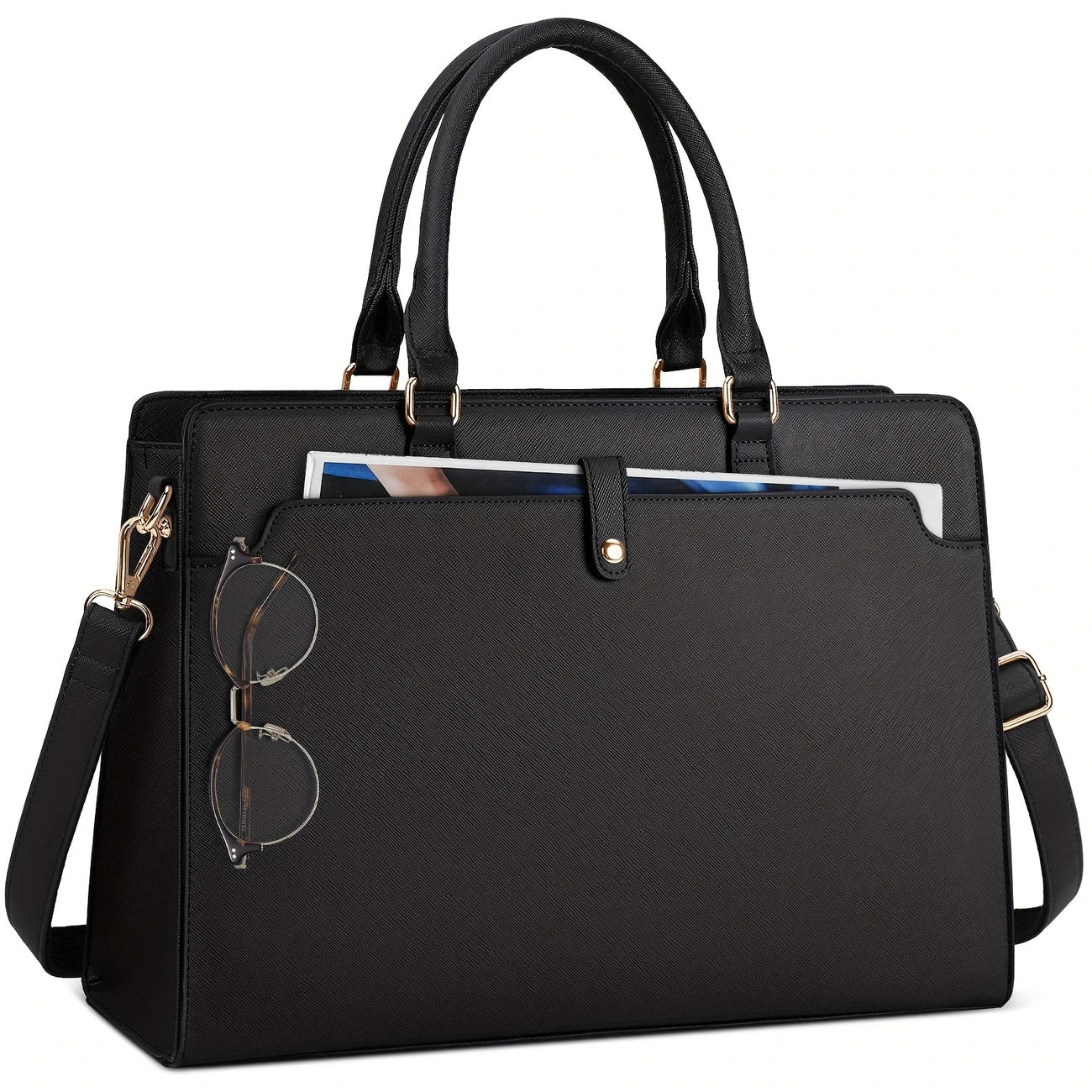 women Business Office Computer Bag Large Capacity Handbag Shoulder Bag Black