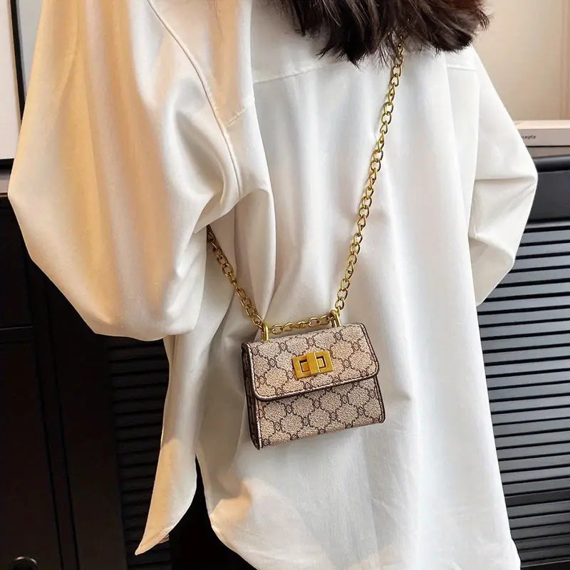 Mini Geometric Pattern Faux Leather Crossbody Bag