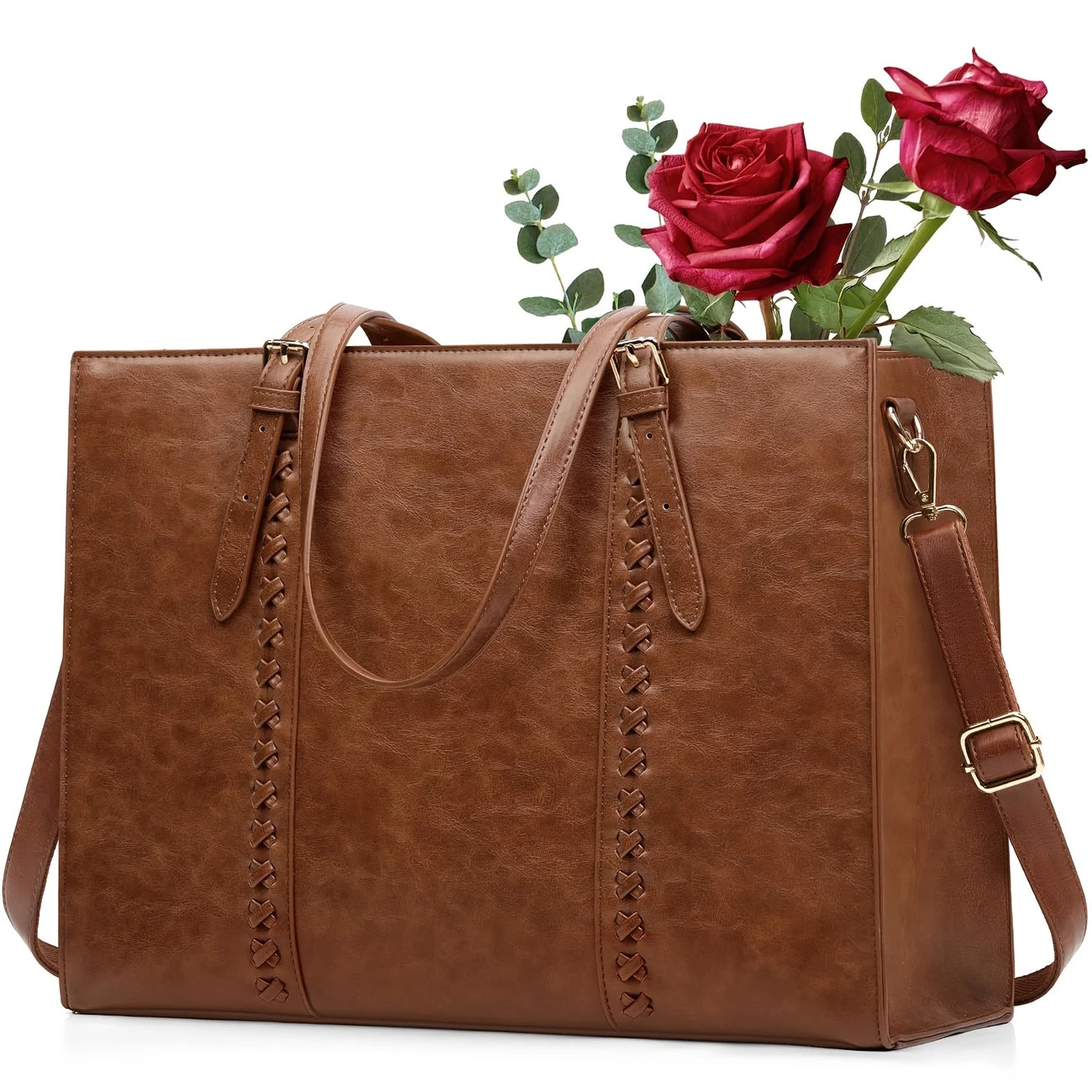 Women Professional Business Office Briefcase Lightweight Shoulder Handbags, Brown