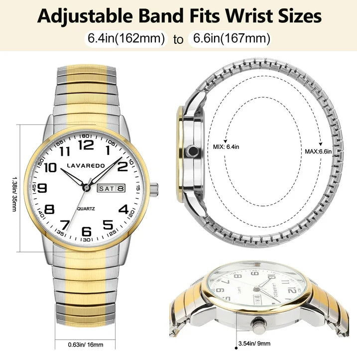 Watches for Men Analog Quartz Watches with Stainless Steel Expansion Band, Waterproof Watches Father's Day Gifts for men