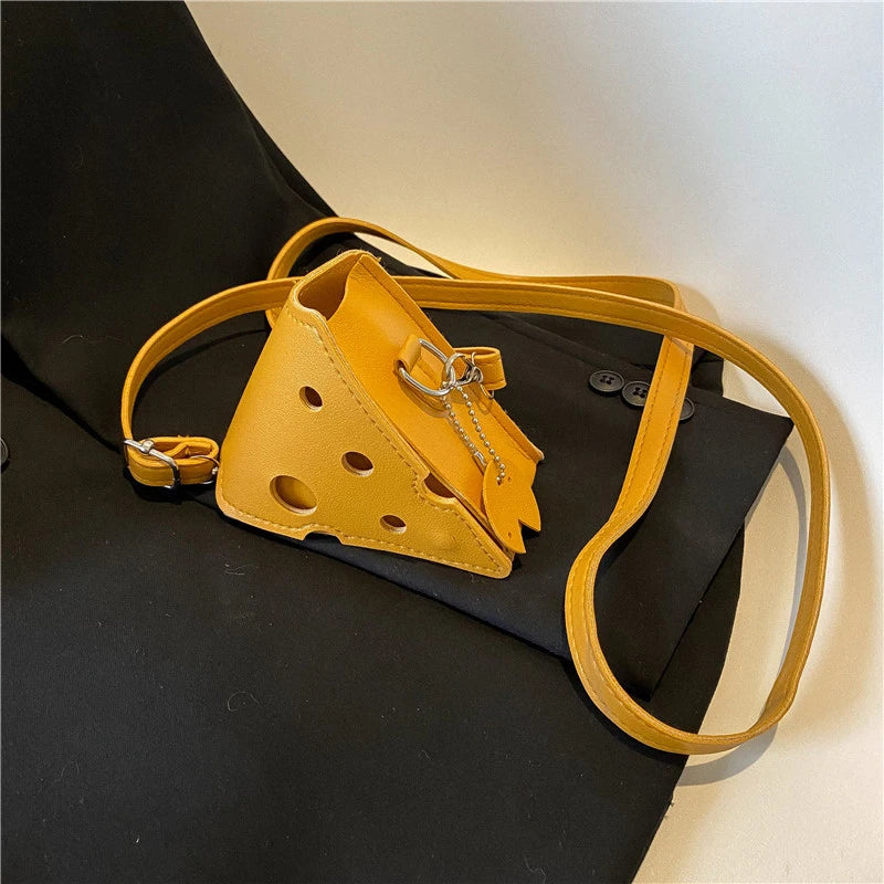 Fashion Cute Mini Hole-Hole Cheese Triangle Lipstick Headphones Crossbody Change Small Square Bag