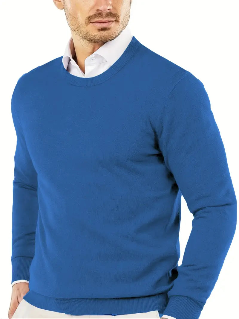 Men's Premium Solid Color Round Neck Knit Sweater