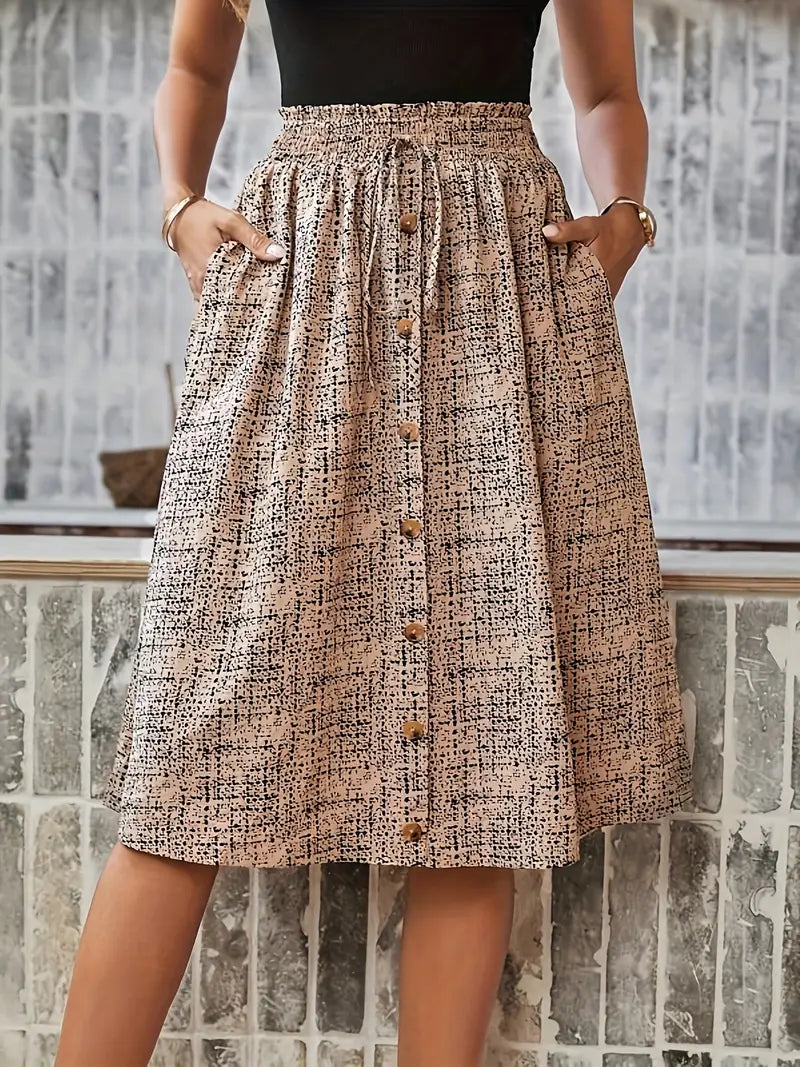 Graphic Print Single Breasted Skirt