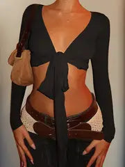Women's Sexy Bohemian Cross Tie V-Neck Top