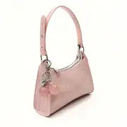 Women's Fashion Simple Pink Crocodile Pattern Crescent Bag Shoulder