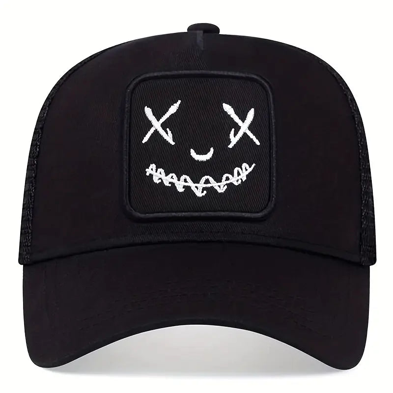 Smiley Face Embroidered Trucker Hat