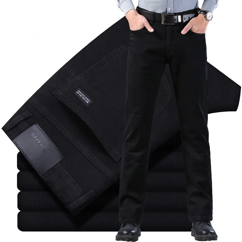 Men's Classic Pure Black Stretch Slim Fit Straight-Leg Denim Jeans
