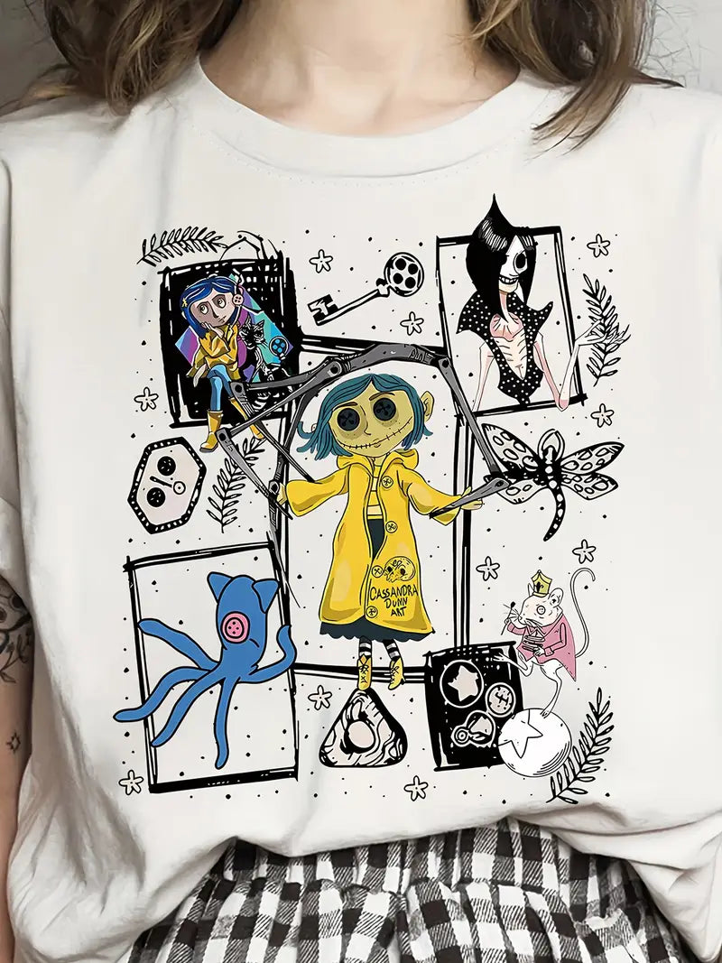 Casual Crew Neck Portrait Print Polyester T-Shirt