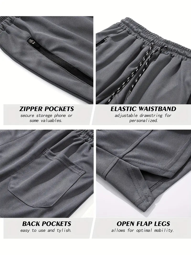 Men's Quick-Dry Workout Shorts with Zipper Pockets