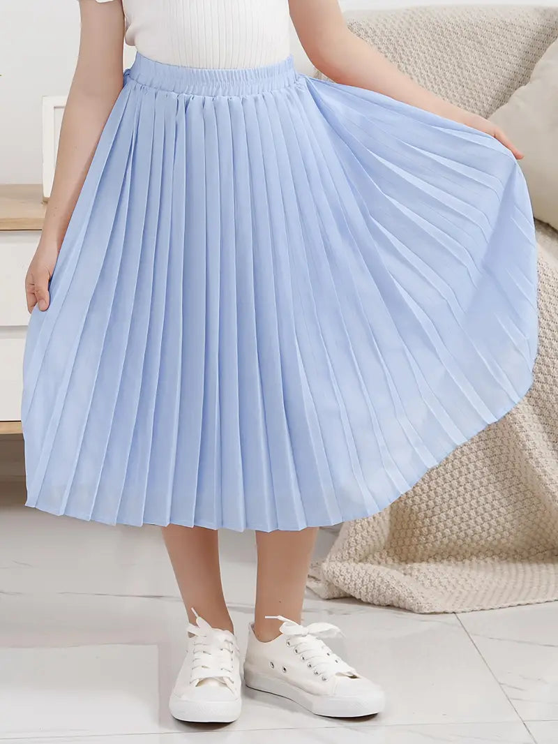 Girls Solid Pleated A-line Skirt Party Gift Spring Fall