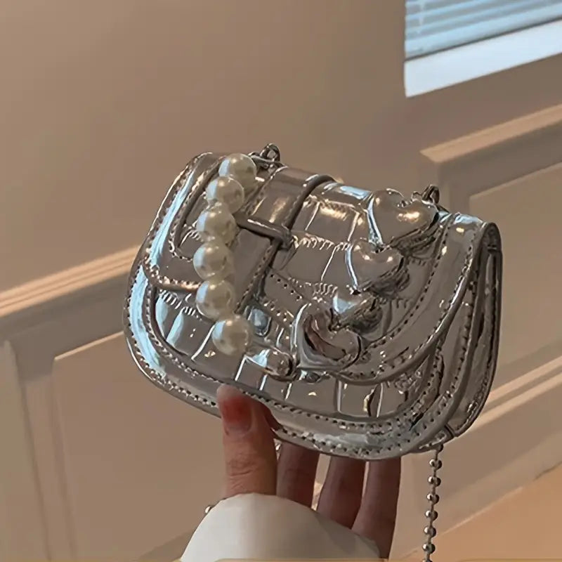 Texture Crossbody Bag Versatile Silvery Mini Bag