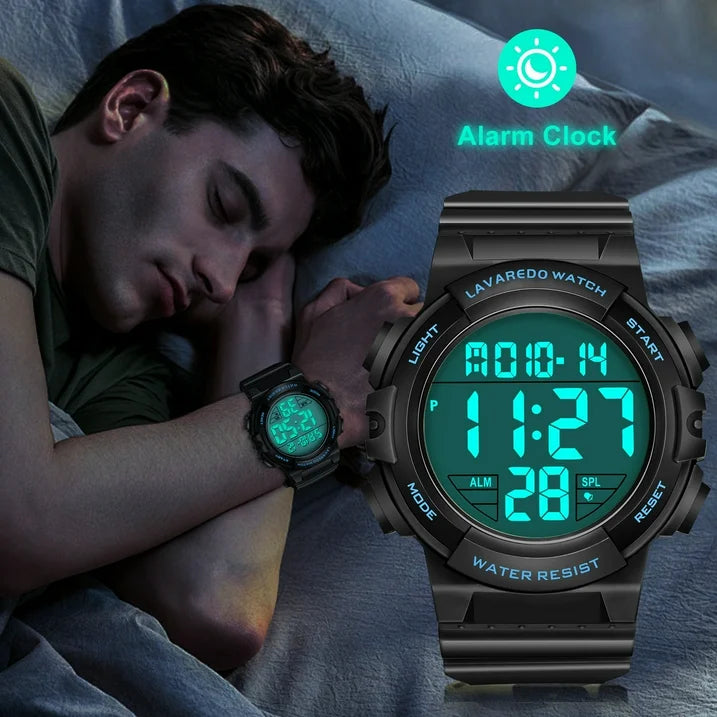 Men's Digital Sports Watch With Stopwatch/Alarm/Dual Time/ LED Backlight Outdoor Sports Waterproof Watch PU Strap Gifts for Man