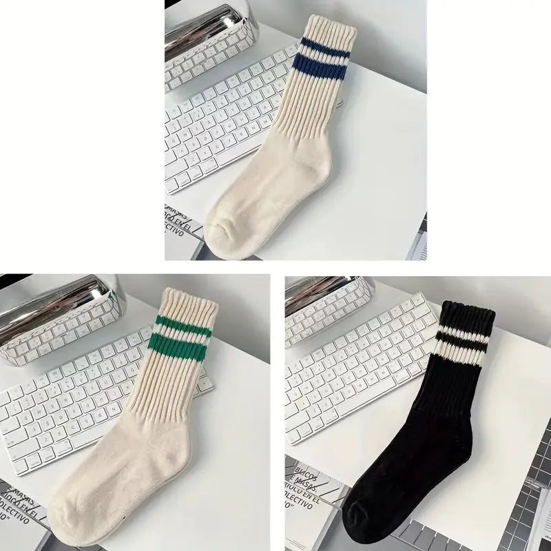 3 Pairs Of Men'S Anti Odor & Sweat Absorption Fashion Crew Socks