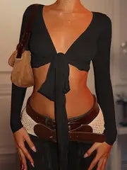 Women's Sexy Bohemian Cross Tie V-Neck Top