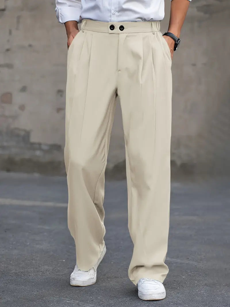 Solid Color Polyester Loose-Fit Trousers