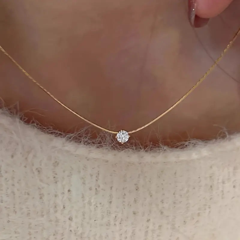 Golden 6-claw rhinestone pendant Necklace
