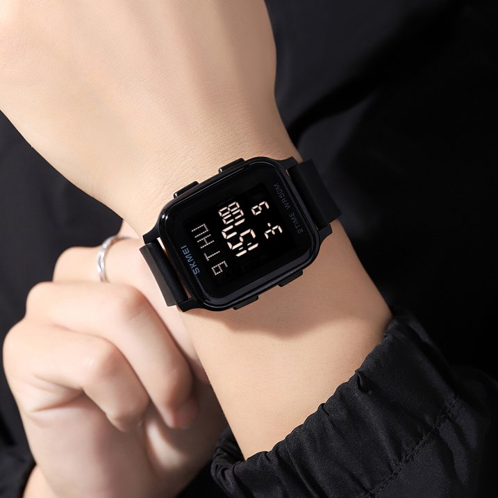Men's Digital Multifunction Watch Outdoor Casual Square 50M Waterproof Led Light Wristwatch