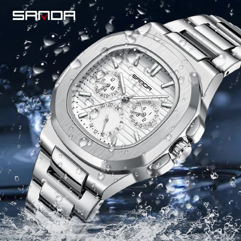 SANDA Luxury Square Stainless Steel Men’s Quartz Watch